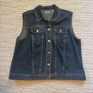 Vintage 90s Kate Hill Denim Jean Vest‎ Jacket Button Up 1X XL XXL Classic Retro